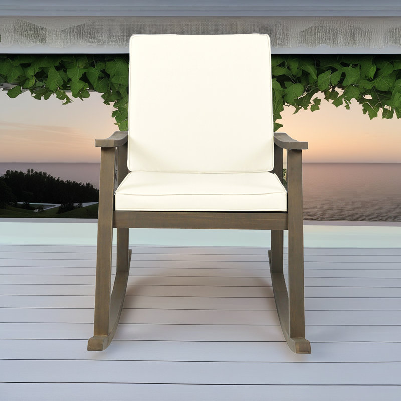 Chaise berçante de patio en bois d'acacia - conception d'inspiration côtière avec coussins amovibles?, Crème, crème