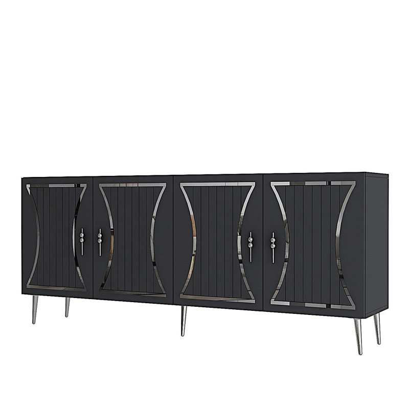 Modern Console Table with Wall-Mount Option, Anthracite & Silver, 100% Melamine Coated Particle Board, Thickness: 0.7 inches | Multiple Shelves, Stylish Geometric Design for Contemporary Spaces