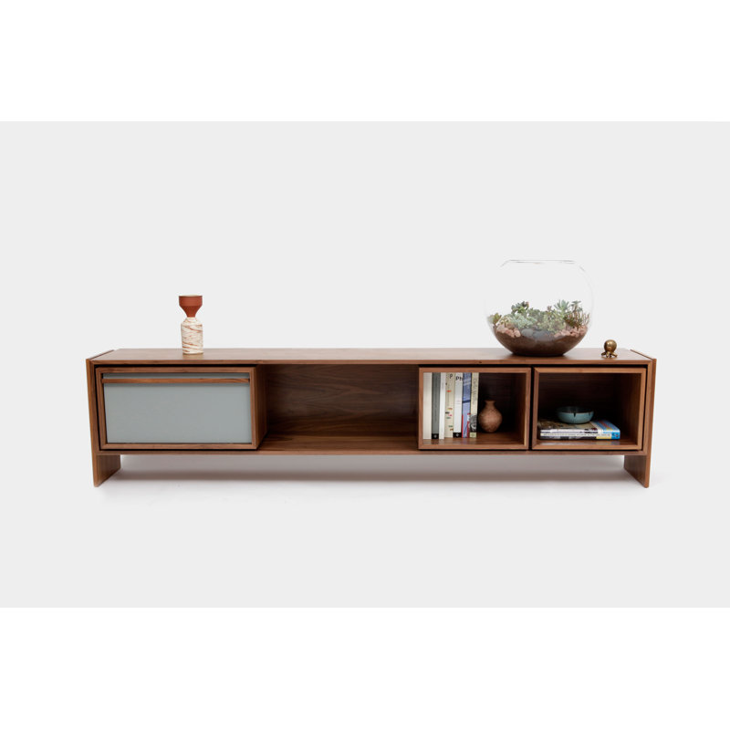 Low Units Media Console, Walnut/Battleship Gray