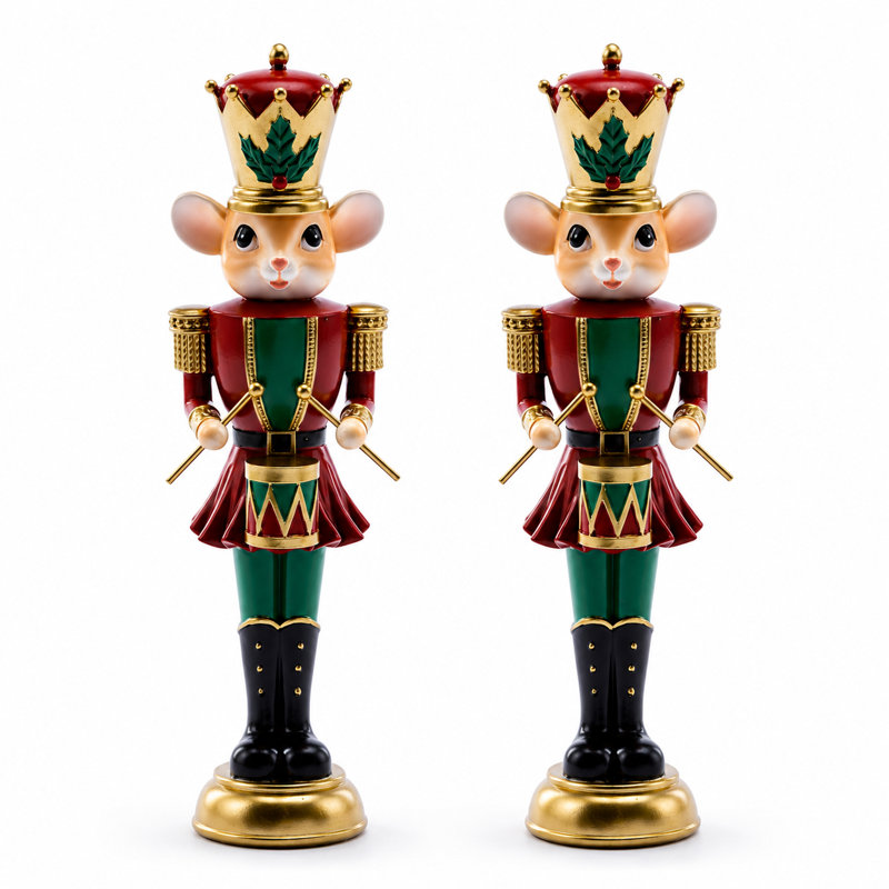 Christmas Mouse Drummer Nutcracker Figurine 2 pc. Set