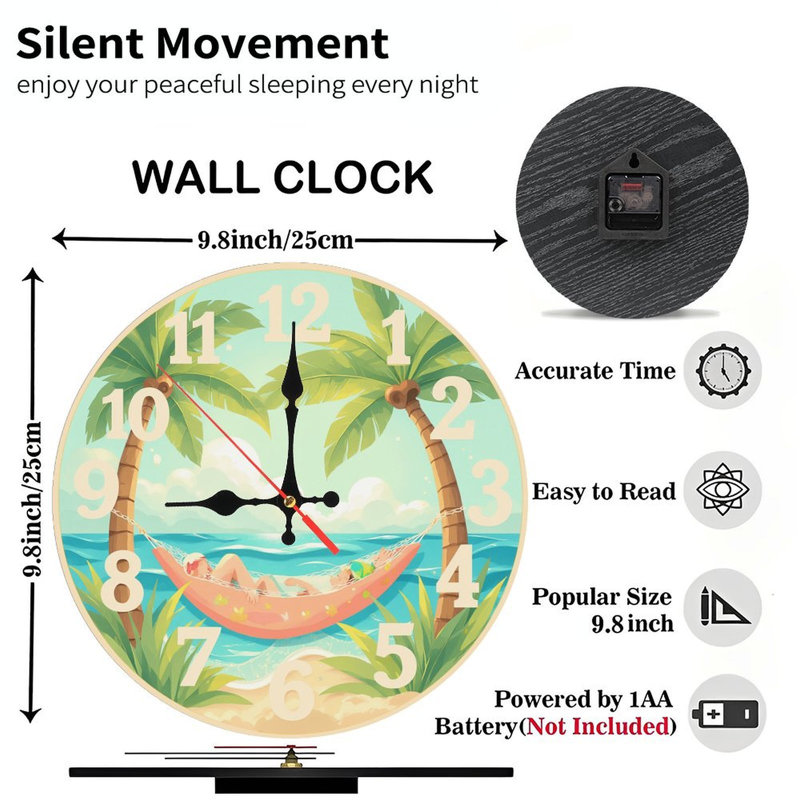 Horloge murale plage hamac tropical