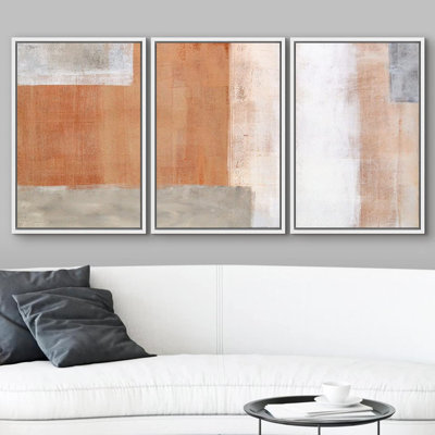 Grunge Abstract Paint Stroke Effect " Brown and Gray Color Blocks Chic " 3 Piece Art Graphic Art Print