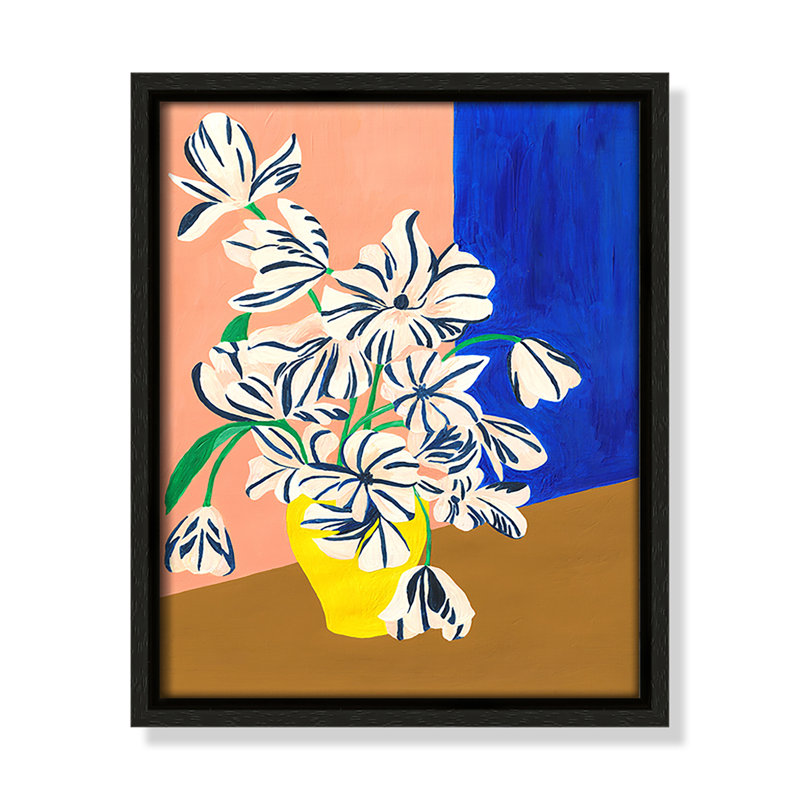 «Stripey Flowers Print» par Violets Print House, 9.5'' W x 11.5'' H, Framed Canvas, Flottant espresso