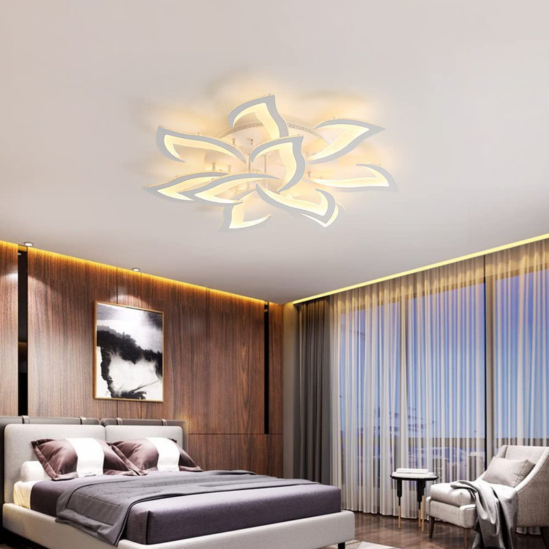 10-Light Dimmable Led Modern Ceiling Lamp With Remote Control, White