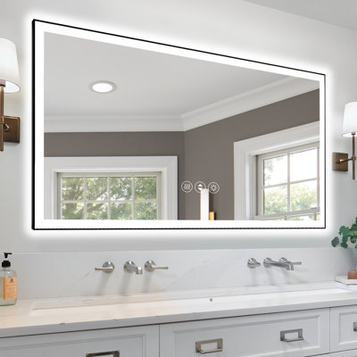 Miroir de salle de bain Led Smart 72 x 40 pouces: à intensité variable de 10% à 100%, 3 choix de température de couleur, fonction de brouillard avec arrêt automatique, contrôle de l'interrupteur mural, Ul, verre trempé incassable de 5 mm