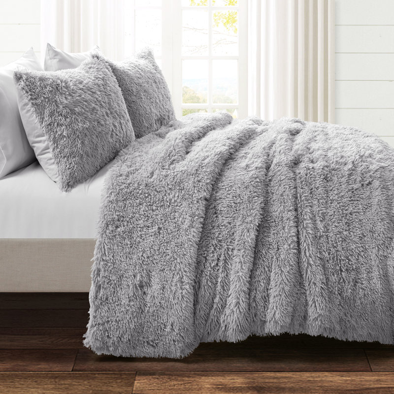 Reyna Microfiber 3 Piece Comforter Set, Gray, King Comforter + 2 Shams