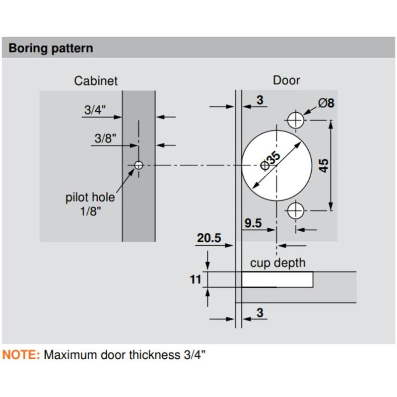 3/4 inch Overlay BLUMOTION 30C Compact Clip 105 Degree Soft Close Face Frame Concealed Hinge [Press-in]