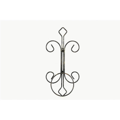16" Single Pot Black / Gold Cast Metal Crest Wall Planter Decoration