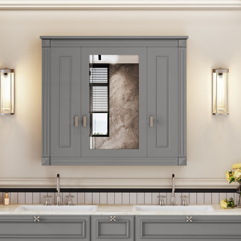 Armoire de salle de bain murale avec miroir, armoire à pharmacie murale avec 4 tablettes