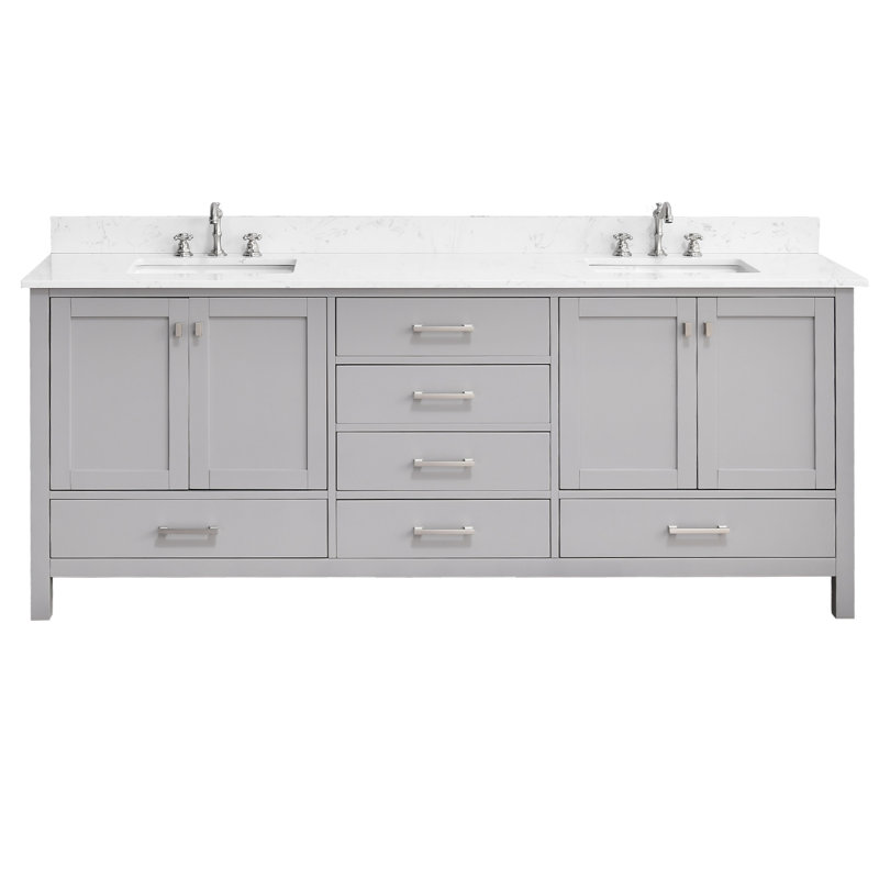84-inch Bathroom Vanity With Engineered Stone Top, Gray