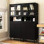 Armoire de rangement haute avec portes vitrées noires en verre trempé, 4 portes, réglable pour chambre à coucher, salon et