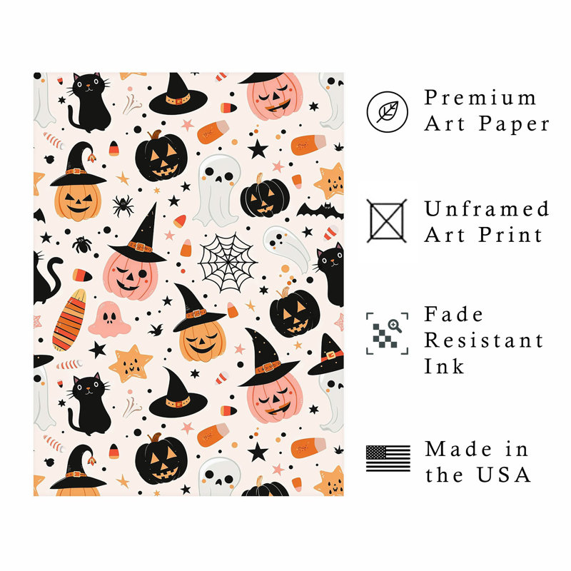 «Holiday Halloween Pumpkin Ghost», reproduction d'art moderne sans cadre IV, H 10 po x l 8 po