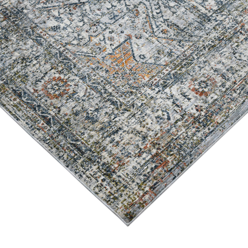 Gray and Ivory Oriental Synthetic Runner Rug 2'7" x 8'