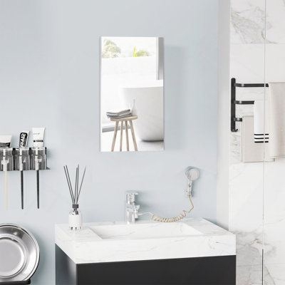 Armoire à pharmacie encastrée avec miroir, armoire de salle de bain à fixation murale avec porte simple et tablettes de rangement, blanc