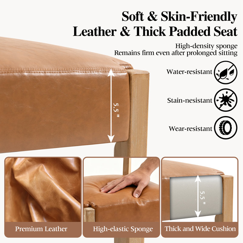 Faux Leather Solid Wood Side Dining Chairs,  Brown