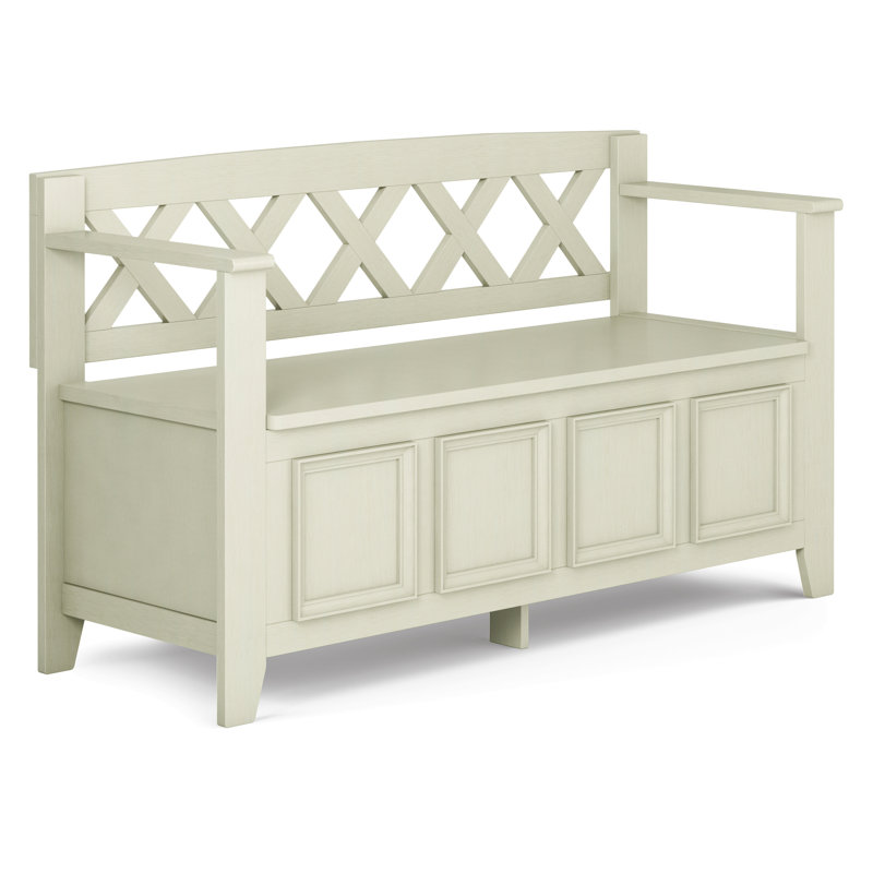 Banc de rangement en bois massif pour hall d'entrée, Beige