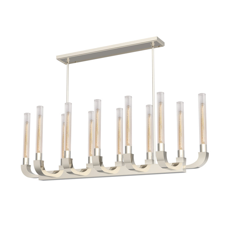 Flute 12 - Light Kitchen Island Pendant, Polished Nickel/Ribbed Glass