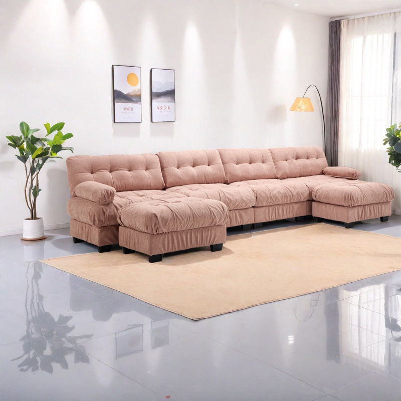 Canapés modulaires à assise profonde spacieuse, canapé rose moderne en bois pour la maison