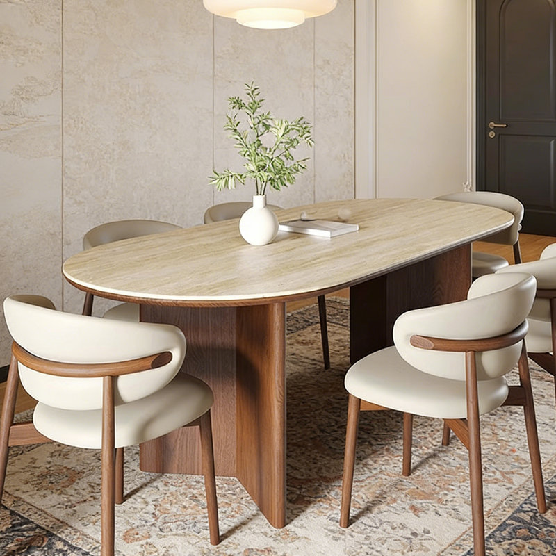 Oval-shaped French-style dining table, 29.53"H x 70.87"L x 35.43"W