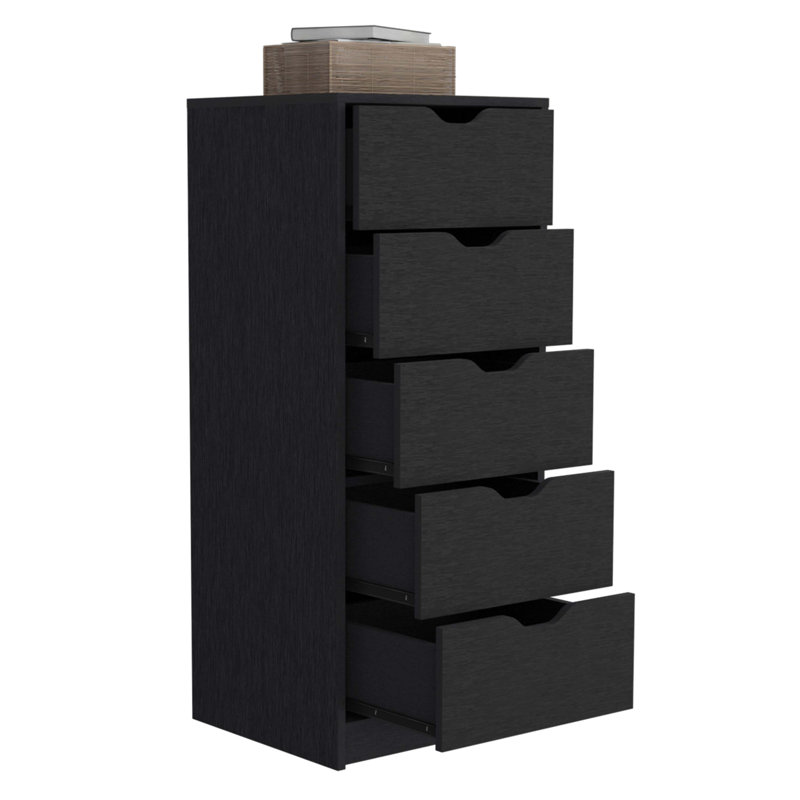 Commode haute 5 tiroirs Basilea, système coulissant - Noir, Noir