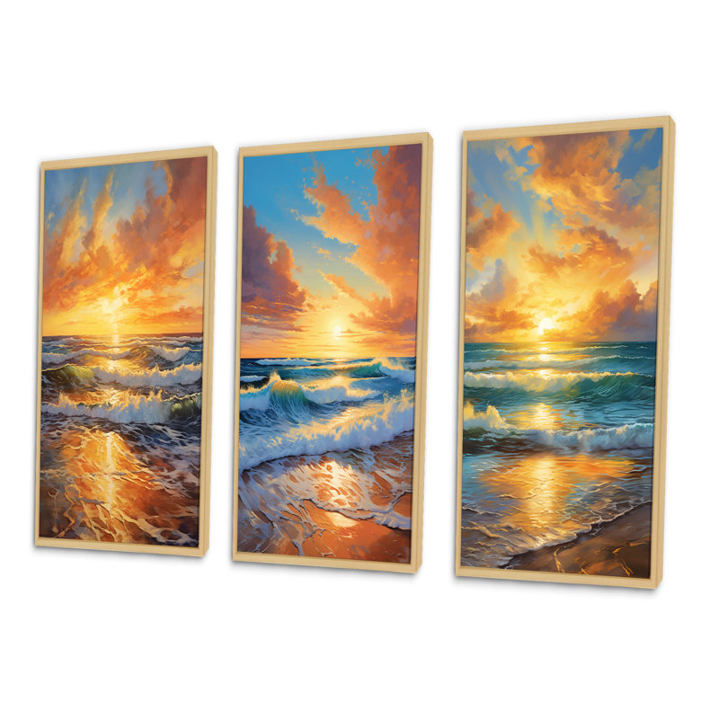 «Beach Photo Sunlit Horizons», 3 pièces, H 20 po x l 36 po, Cadre naturel flottant