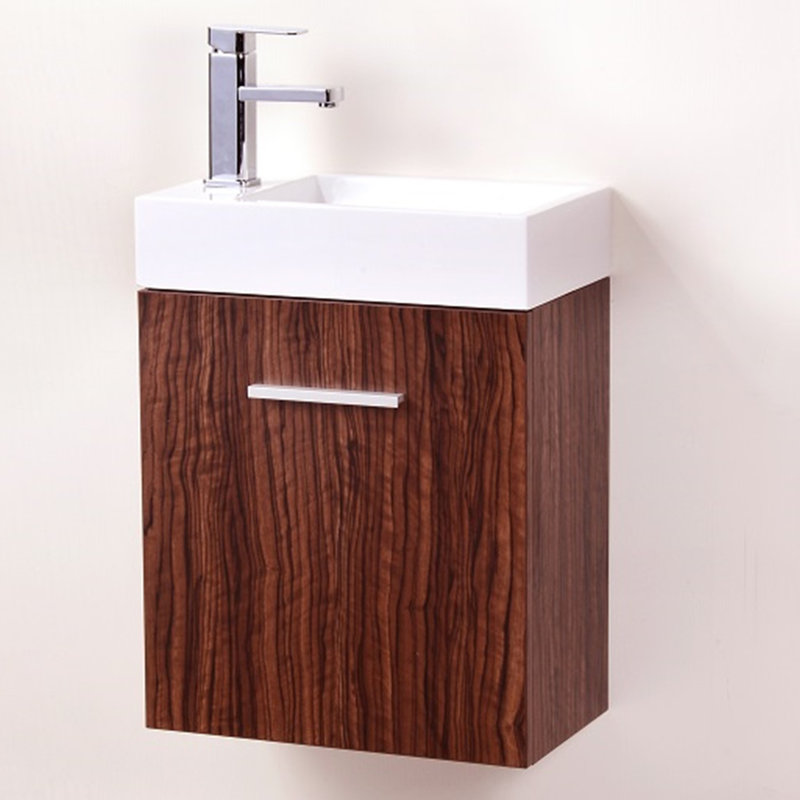 Ensemble de meuble-lavabo simple mural de 18 po Tenafly, Noyer