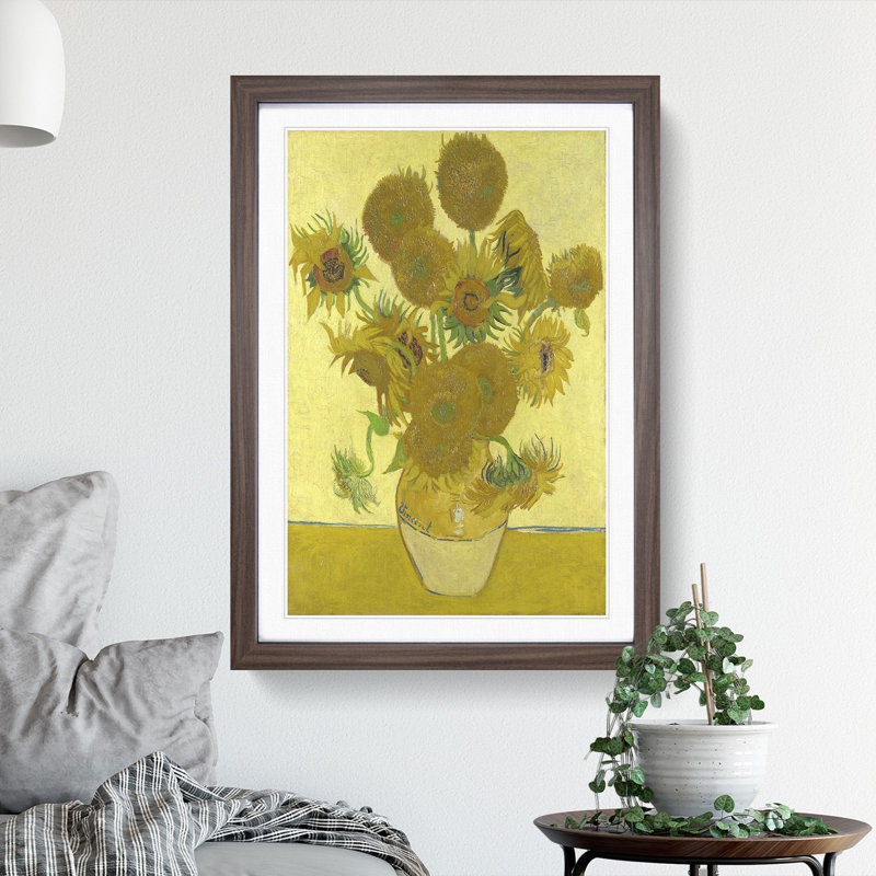 The Sunflowers by Vincent Van Gogh - Picture Frame Painting, 36cm H x 27cm W x 2cm D, Walnut Framed