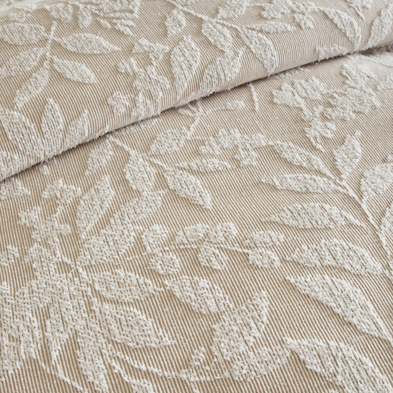 Ensemble de literie pour grand lit, jacquard botanique en mélange de coton, beige