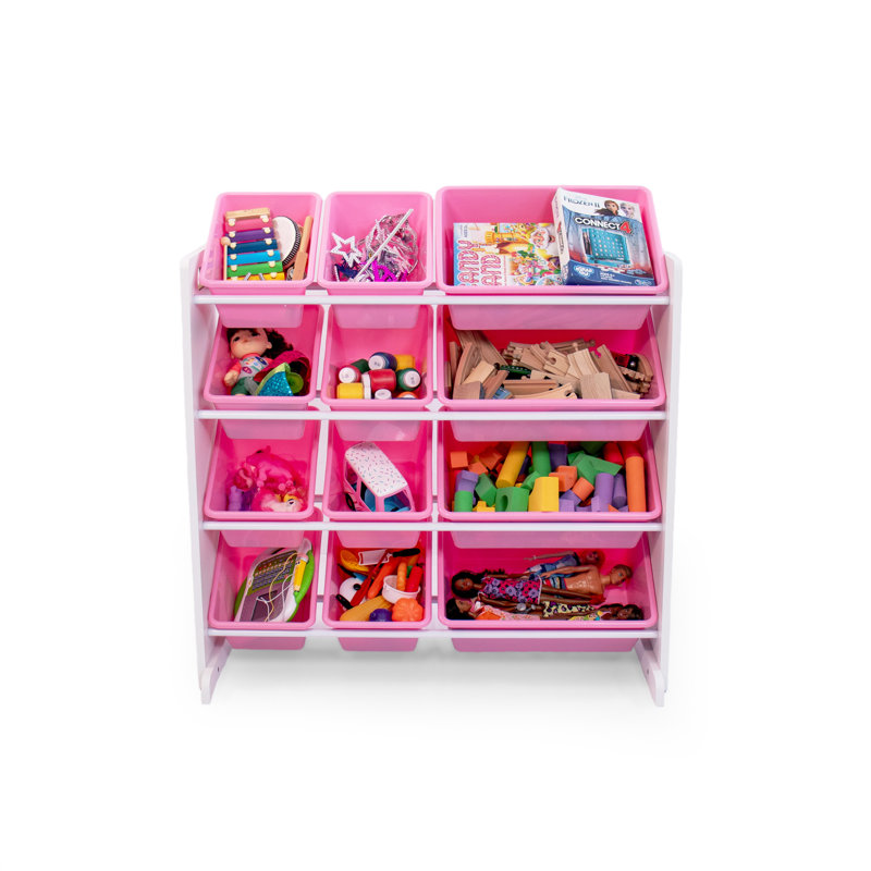 Organisateur de jouets avec bacs Rafael, Blanc / Rose