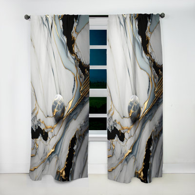 Abstract Geode Gold And White Marble III - Abstract Marble Marble Room Darkening Curtain - 1 Panels