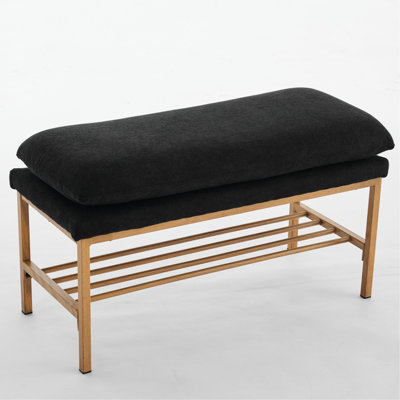 Linen Upholstered Bench With Metal Legs, Shelf, Comfortable, For Bedroom, Living Room End Of Bed Upholstery, 300 Lb, Room, Storage by Latitude Run