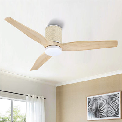 52 po Ventilateur de plafond encastré 3 pales en bois massif avec lumière DEL