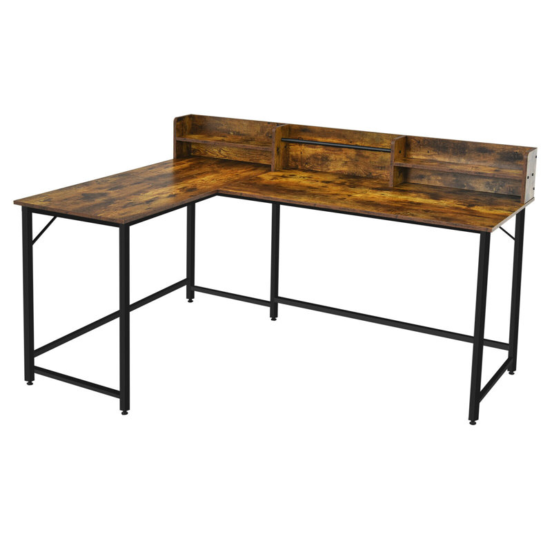 Bureau en L Quinones, Brun rustique / noir