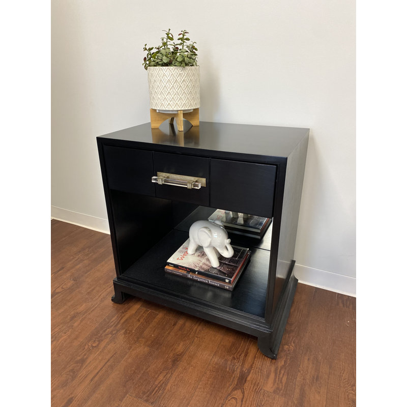 Spencer 1 - Drawer Solid Wood Nightstand, Gloss Black