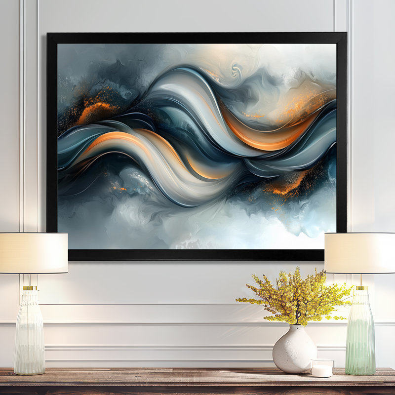 Parallel Streams of Fractal Horizon I - Art mural abstrait spirale moderne, H 12 po x l 20 po, Noir