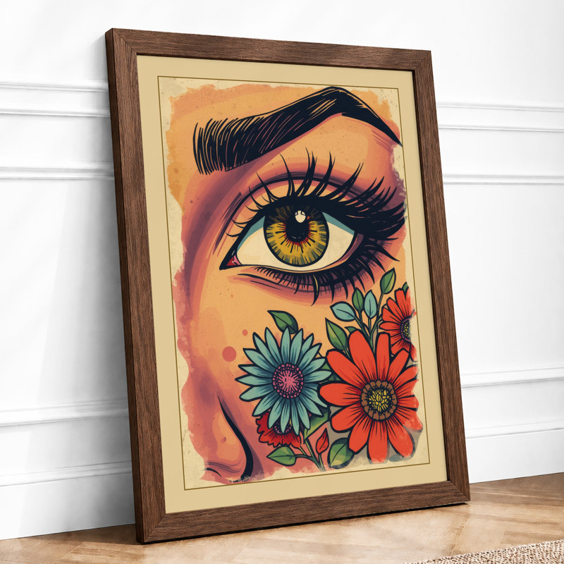 Eye Among Flowers Eclectic - Framed Print, A3 - 42.0 x 29.7 cm, Walnut