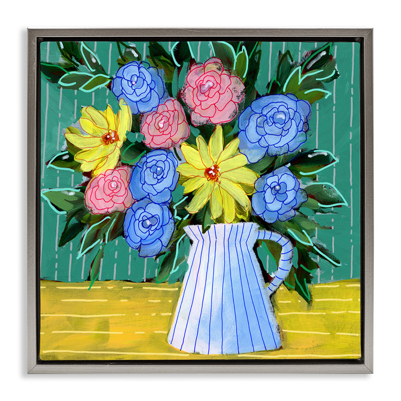 «Bright Pop Bouquet» par Regina Moore, Cadre flottant gris lustré, H 18 po x l 18 po