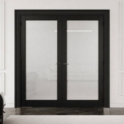 72" x 80" 1-Lite Black Frame & Frosted Glass Interior French Door with Black Hinges, Latch & Lock, Privacy Glass Door Slab, Sound-Dampening & Waterproof Solid Core Door, Suit for Laundry, Closet, Pantry, Bathroom Doors, Room Doors