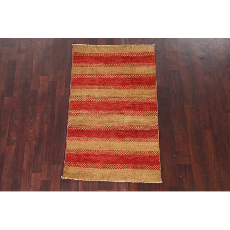 Tapis oriental Gabbeh Kashkoli Ferentz rayé noué à la main 3 x 5