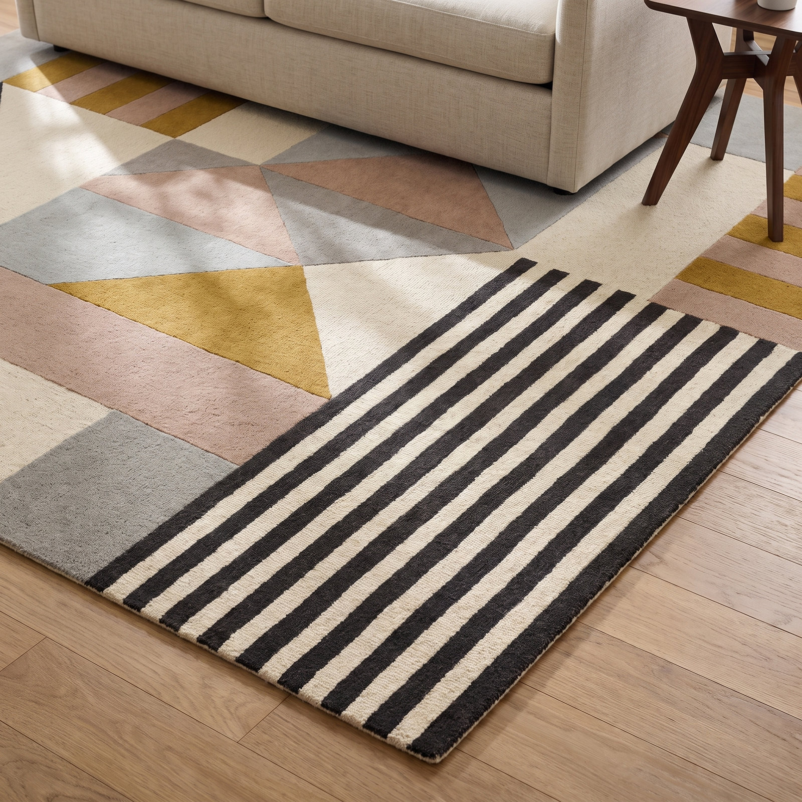 Laureate Cream Light Gray Hand-Tufted Wool Rug, Rectangle 6' x 9'