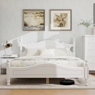 Base de lit plateforme en bois, lit plateforme de style rétro avec support en lattes de bois