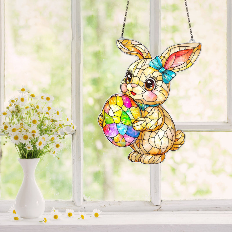 Oeufs de Pâques et lapin Ornements suspendus en acrylique en couleur en 2 couleurs pour les fêtes et les fêtes, A