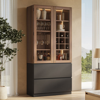 3-In-1 Led Glass Door Wine Cabinet Storage Bar Cabinet With Adjustable Shelves, Vertical Display Kitchen Pantry Cabinet For Home Bar Living Room Home Office