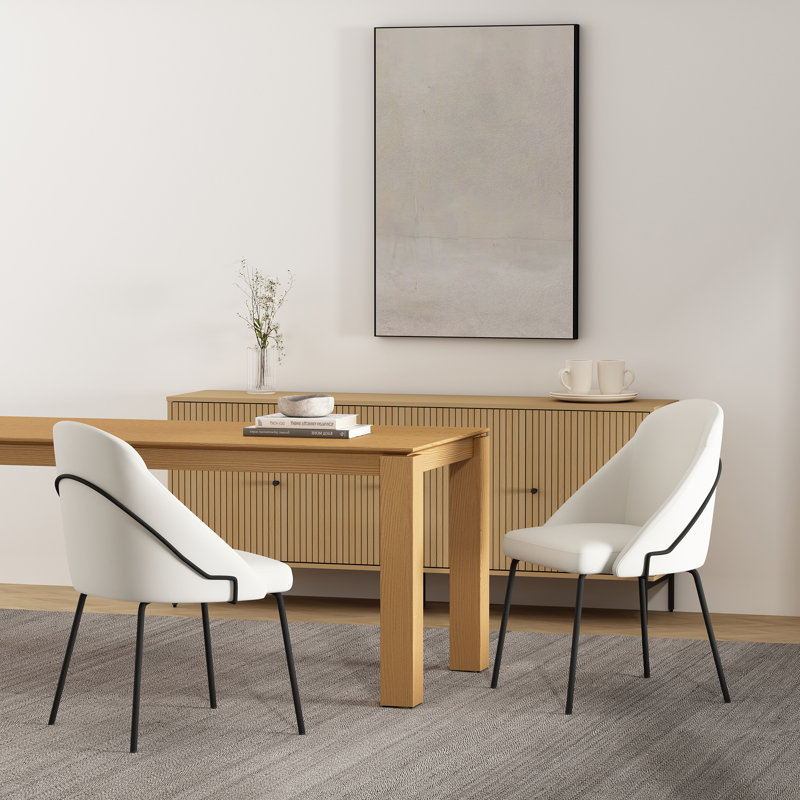 Fakenham Leatherette Dining Chair with Steel Legs, Black, White, 2