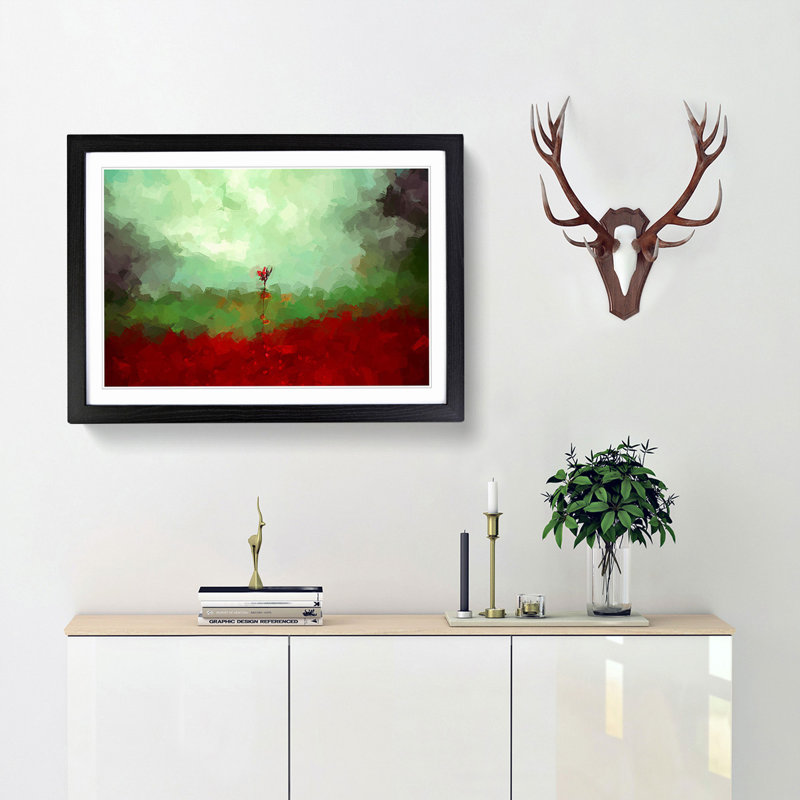 Lone Red Flower in Abstract - Picture Frame Graphic Art Print, 40cm H x 60cm W x 2cm D, Black