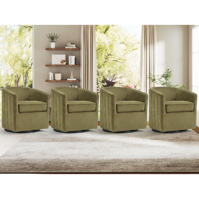 24.4" W Contemporary Upholstered Soft Swivel Barrel Chair And Ottoman, Dark Green
