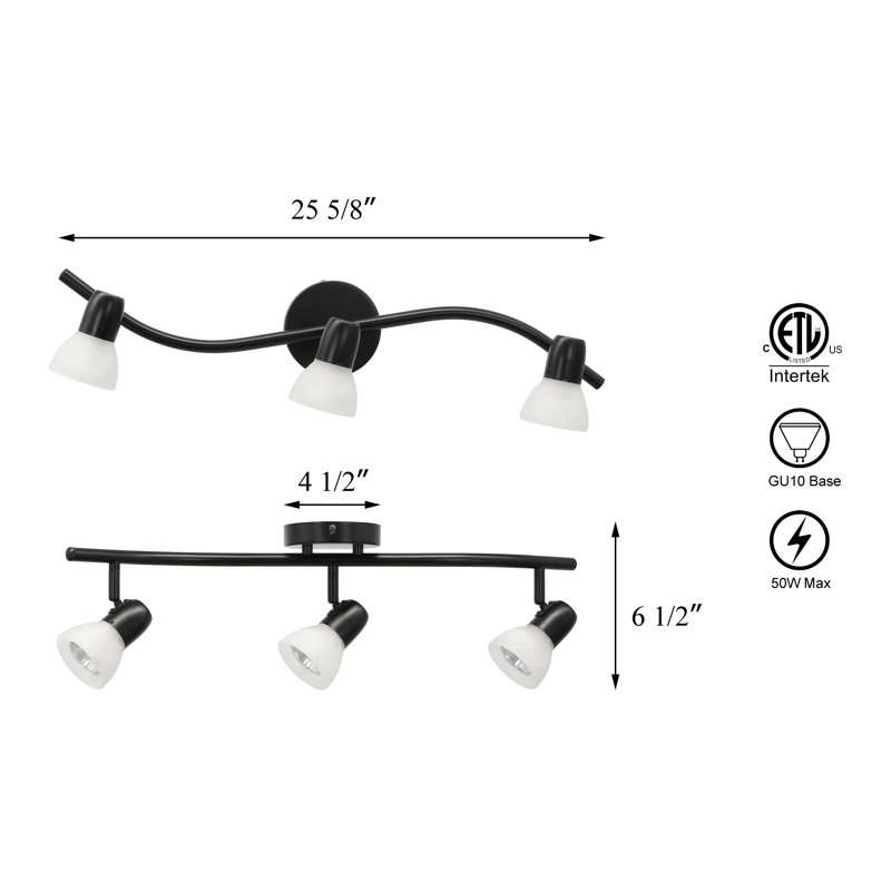 Xinbei Lighting Track Light, 3 Light Kitchen Track Lighting, Modern S-Shaped Ceiling Track Light Bar, Matte Black
