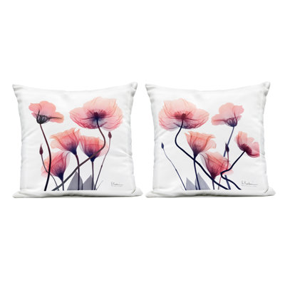 Various Faded Pink Flowers Design by Albert Koetsier Outdoor Printed Pillow (Set of 2)