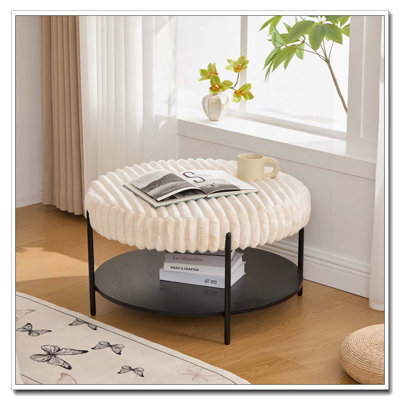 Repose-pieds de 30,9 po de large avec repose-pieds rembourré en fausse fourrure et pieds en métal noir