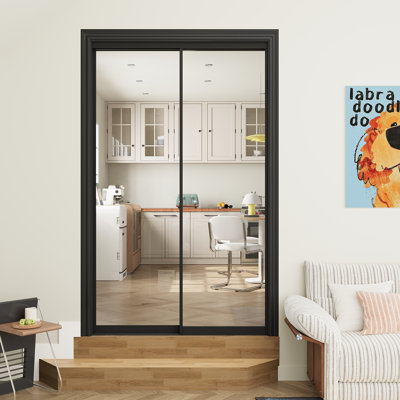 Porte de placard coulissante en verre transparent pleine longueur 48 po x 80 po H 48 po x 80 po avec quincaillerie